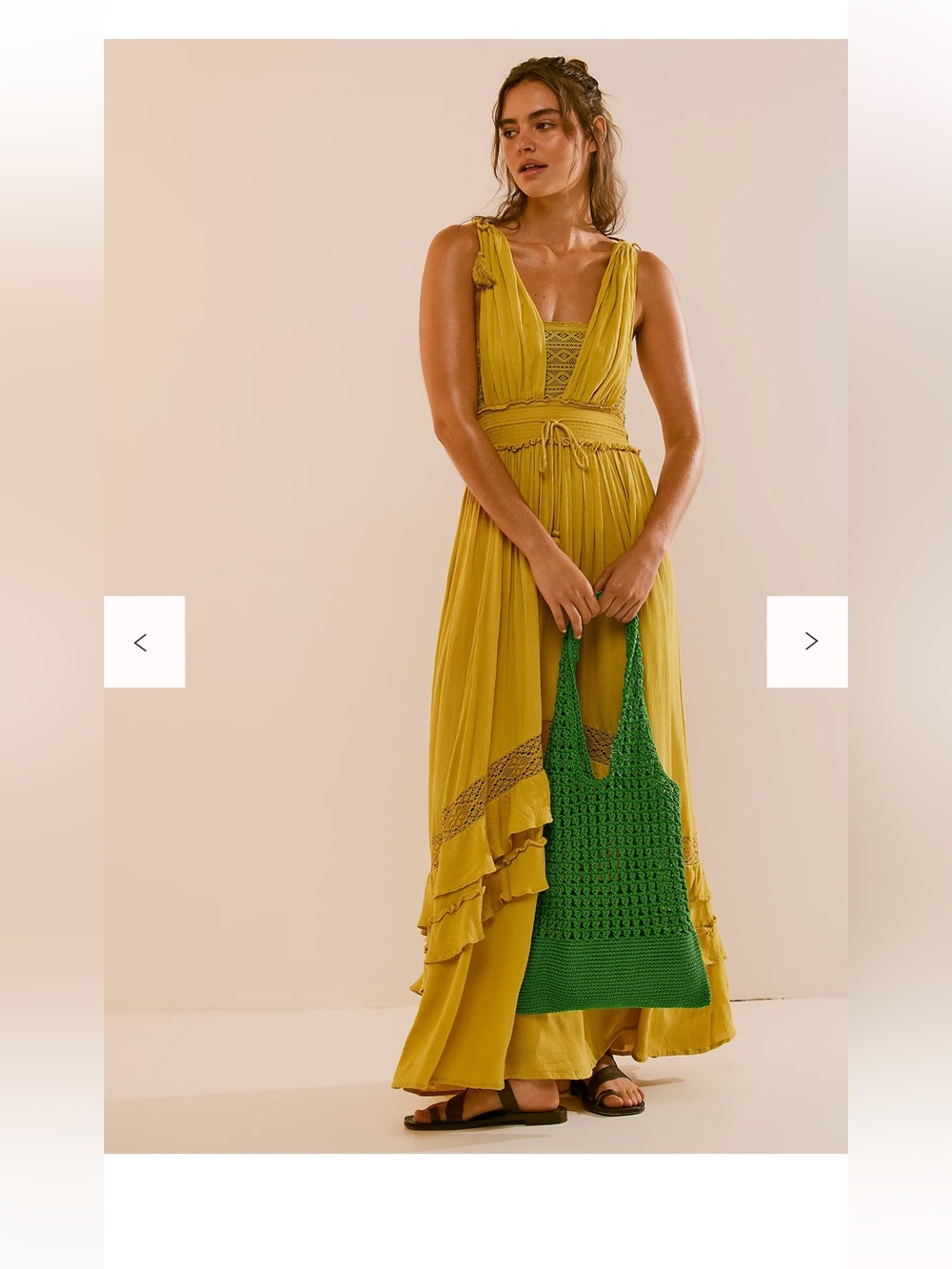 Free People  Mustard Yellow Crochet-Tier Maxi Dress NWT